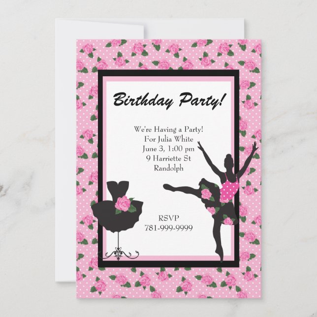 Invitation à la fête d'anniversaire du Rose de bal (Devant)