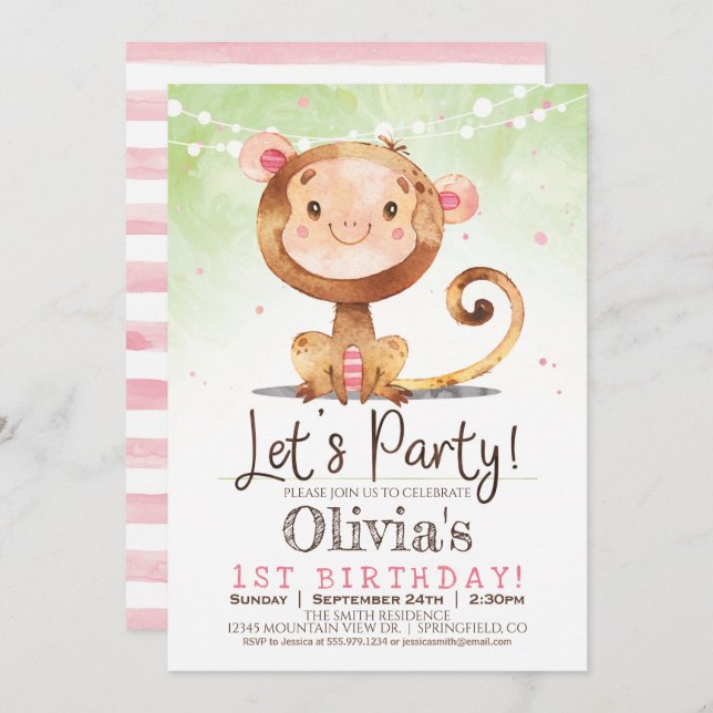 Invitation à la fête d'anniversaire du singe (Devant / Derrière)