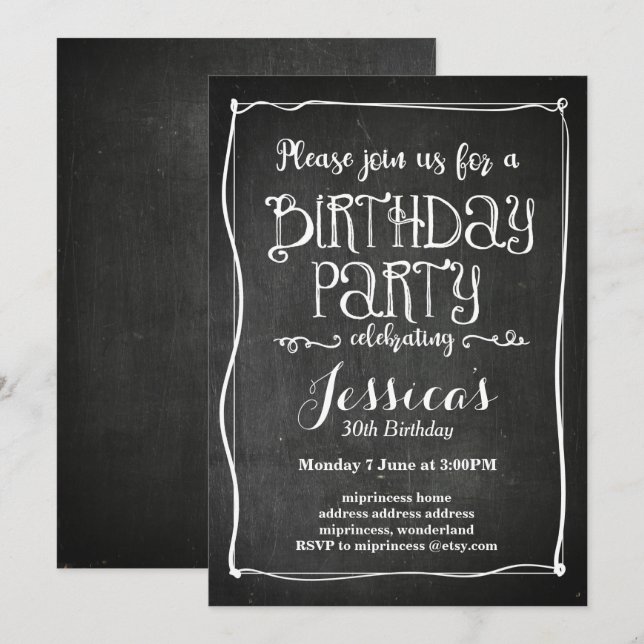invitation à la fête d'anniversaire du tableau (Devant / Derrière)