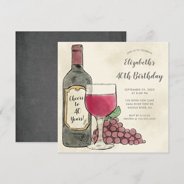 Invitation à la fête d'anniversaire du vin (Devant / Derrière)