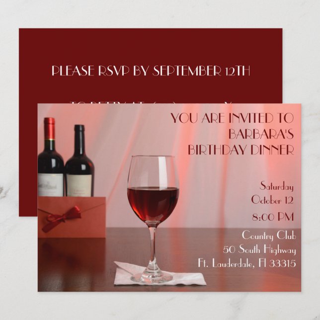 Invitation à la fête d'anniversaire du vin rouge (Devant / Derrière)