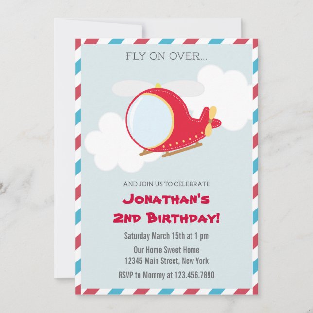 Invitation à la fête d'anniversaire d'un hélicoptè (Devant)