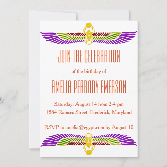Invitation à la fête d'anniversaire égyptienne (Devant)
