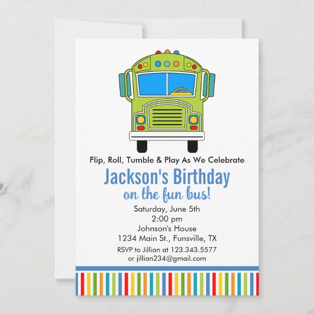 Invitation à la fête d'anniversaire Fun Tumble Bus (Devant)