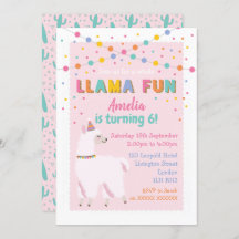 Invitation à la fête d'anniversaire Llama Pink