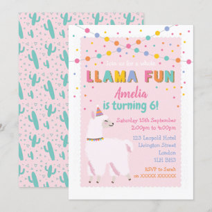Invitation à la fête d'anniversaire Llama Pink