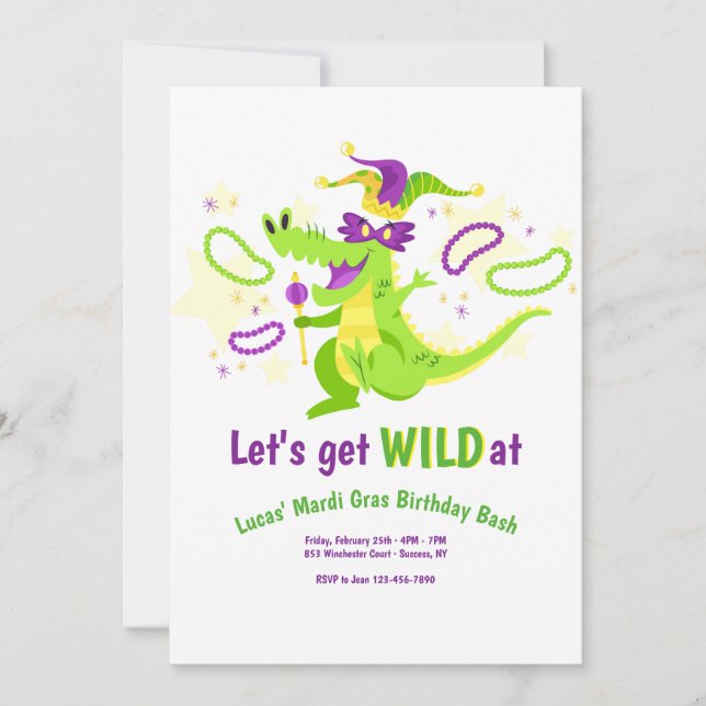 Invitation à la fête d'anniversaire Mardi Gras (Devant)