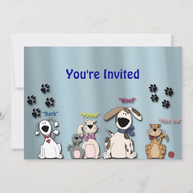 Invitation à la fête d'anniversaire mignonne/ Chat (Devant)