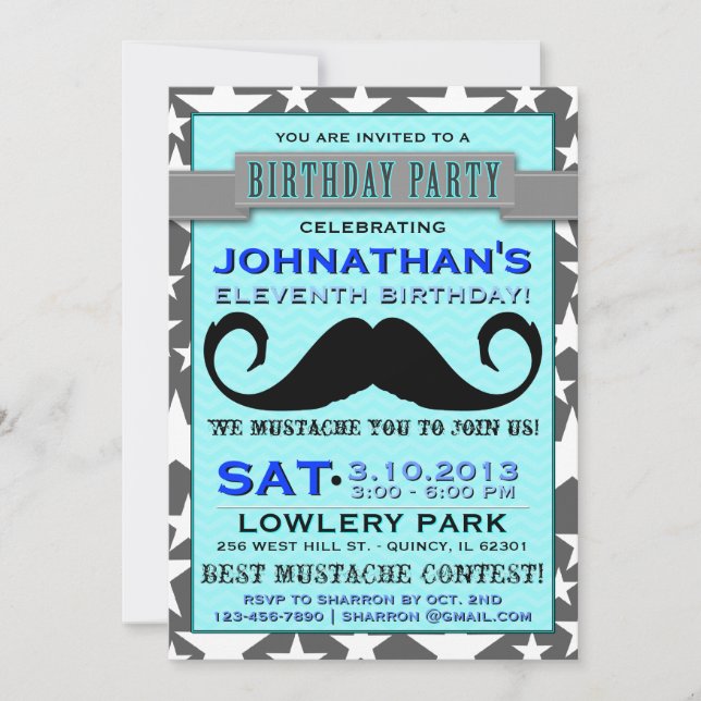 Invitation à la fête d'anniversaire Mustache Bash  (Devant)