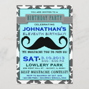 Invitation à la fête d'anniversaire Mustache Bash 