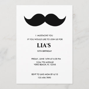 Invitation à la fête d'anniversaire Mustache Girls