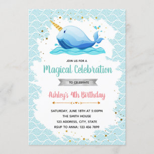 Invitation à la fête d'anniversaire Narwhal