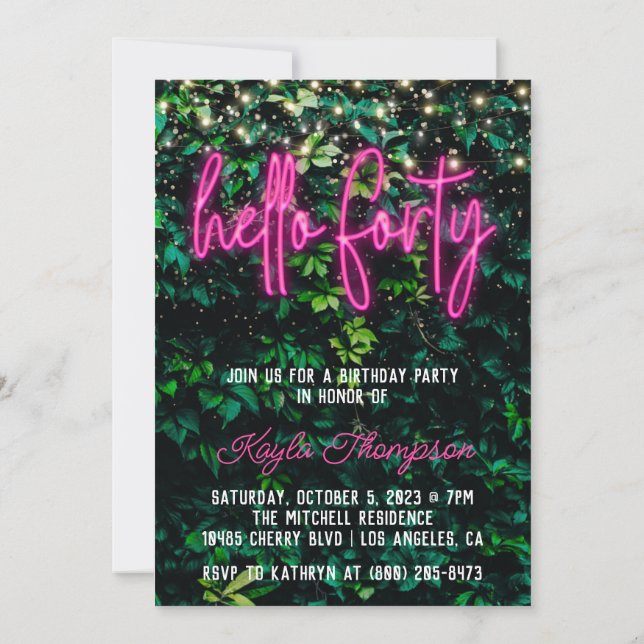 Invitation à la fête d'anniversaire Neon Hello For (Dos)