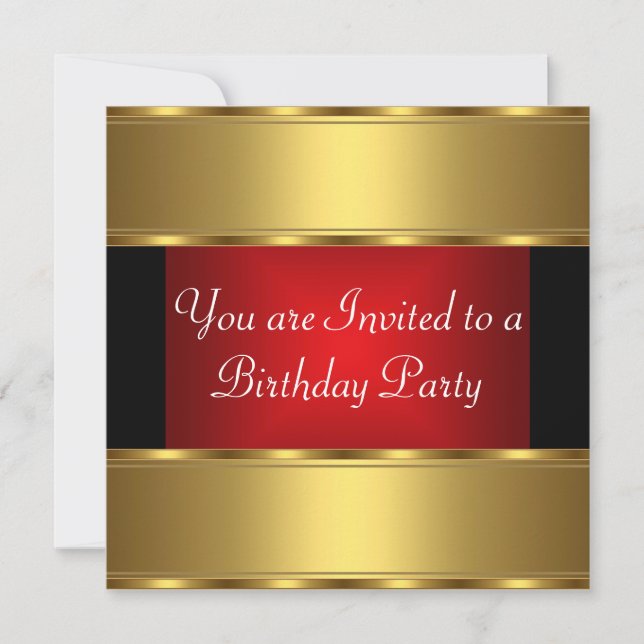 Invitation à la fête d'anniversaire Or Noir Rouge (Devant)