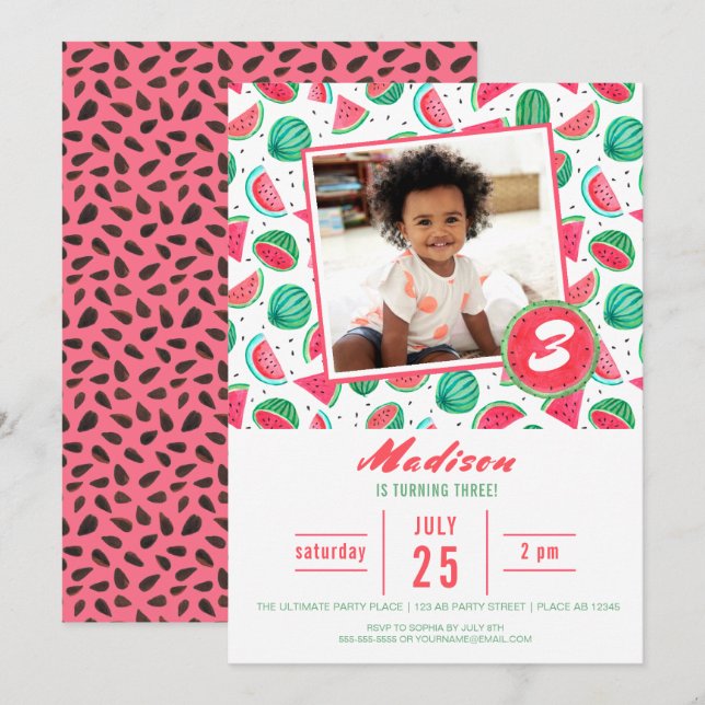 Invitation à la fête d'anniversaire Pastèque | Inv (Devant / Derrière)
