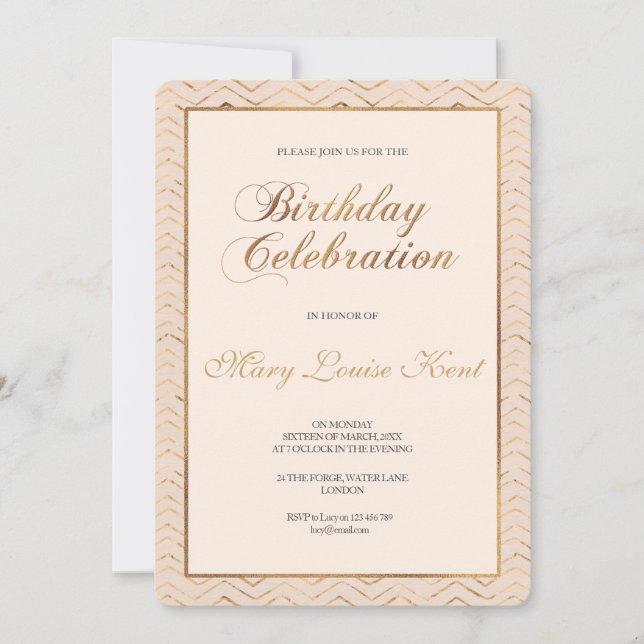 Invitation à la fête d'anniversaire Peach et Gold (Devant)