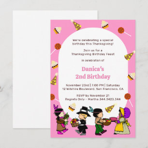 Invitation à la fête d'anniversaire Pink Thanksgiv