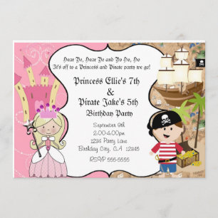Invitation à la fête d'anniversaire Pirate et Prin