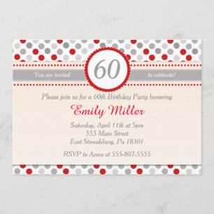 Invitation à la fête d'anniversaire Polka Dot Red
