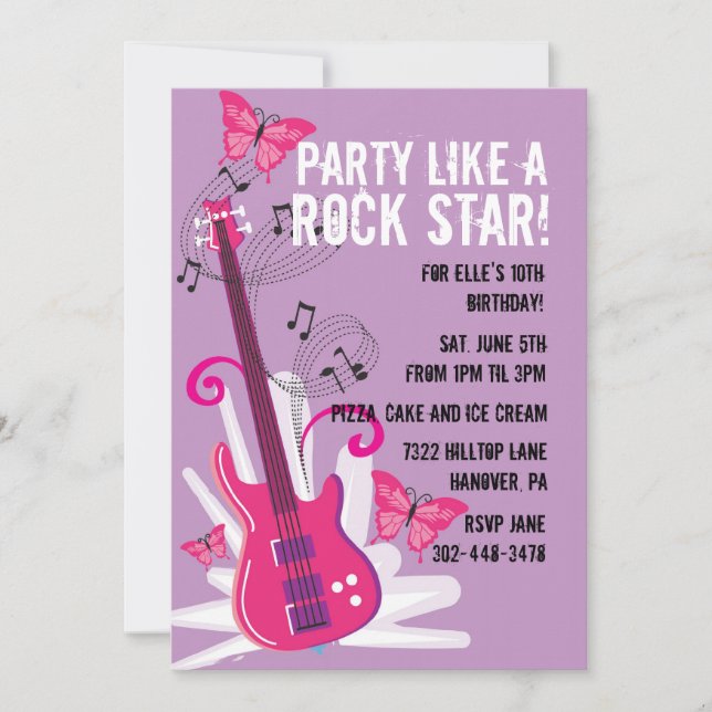 Invitation à la fête d'anniversaire Pop Star (Devant)