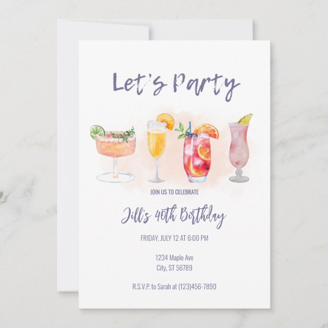 Invitation à la fête d'anniversaire pour adultes (Devant)