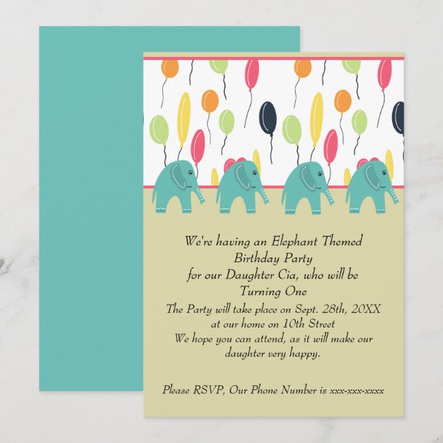 Invitation à la fête d'anniversaire pour la fille  (Devant / Derrière)