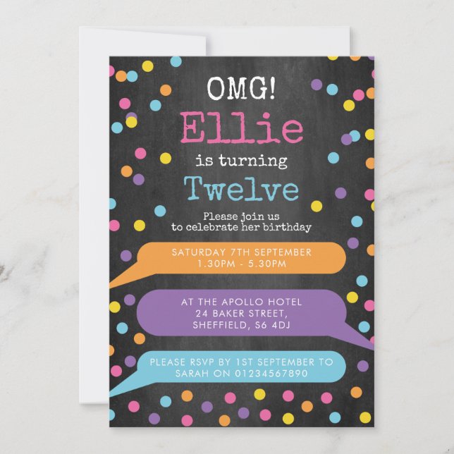 Invitation à la fête d'anniversaire pour les fille (Devant)
