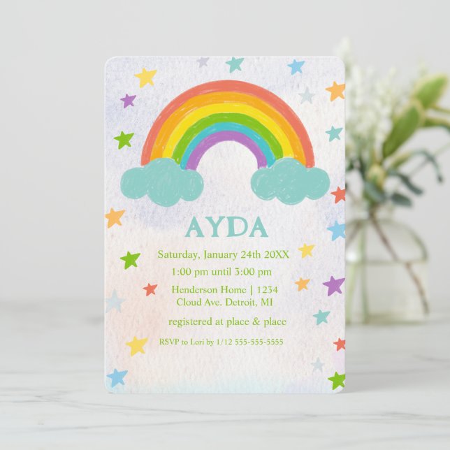 Invitation à la fête d'anniversaire Rainbow (Debout devant)