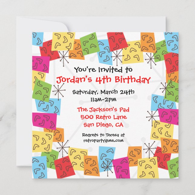 Invitation à la fête d'anniversaire rétro du milie (Devant)