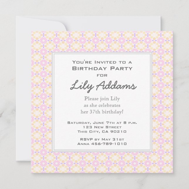 Invitation à la fête d'anniversaire - rose et jaun (Devant)