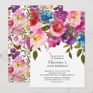 Invitation à la fête d'anniversaire rose et violet