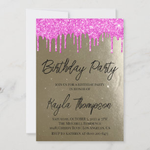 Invitation à la fête d'anniversaire rose or