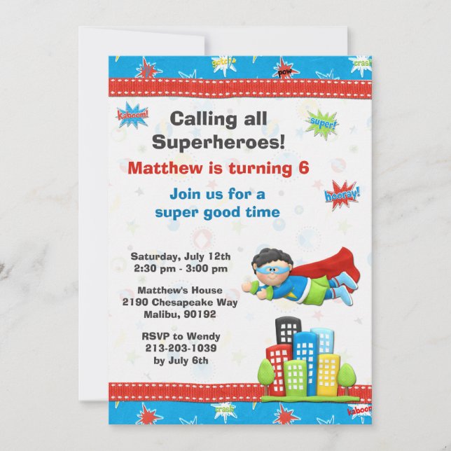 Invitation à la fête d'anniversaire Superhero (Devant)
