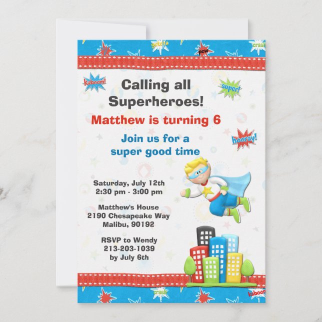 Invitation à la fête d'anniversaire Superhero (Devant)