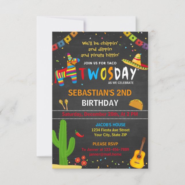 Invitation à la fête d'anniversaire Taco twosday (Devant)