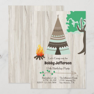 Invitation à la fête d'anniversaire Tipi Camp Out