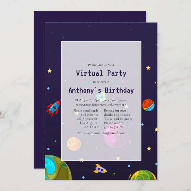 Invitation à la fête d'anniversaire virtuelle de l (Devant / Derrière)