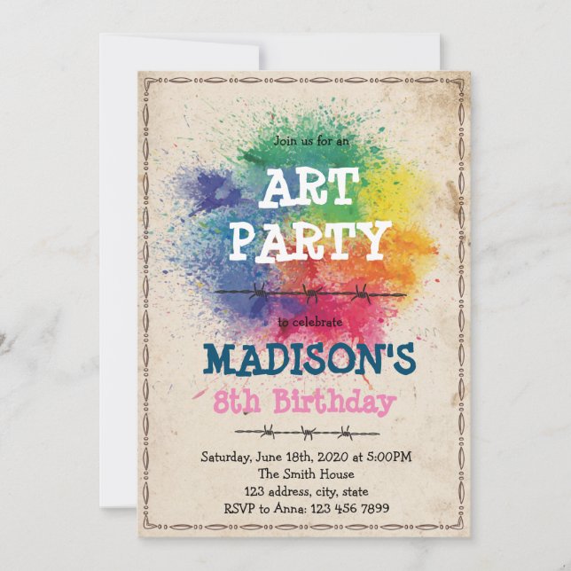 Invitation à la fête d'art de paintball (Devant)