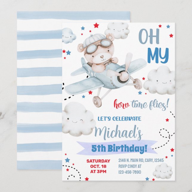 Invitation à la fête d'avion, anniversaire d'avion (Devant / Derrière)