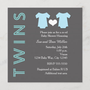Invitation à la fête de Baby Shower pour jumeaux g