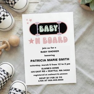 Invitation à la fête de Baby Shower Skateboard