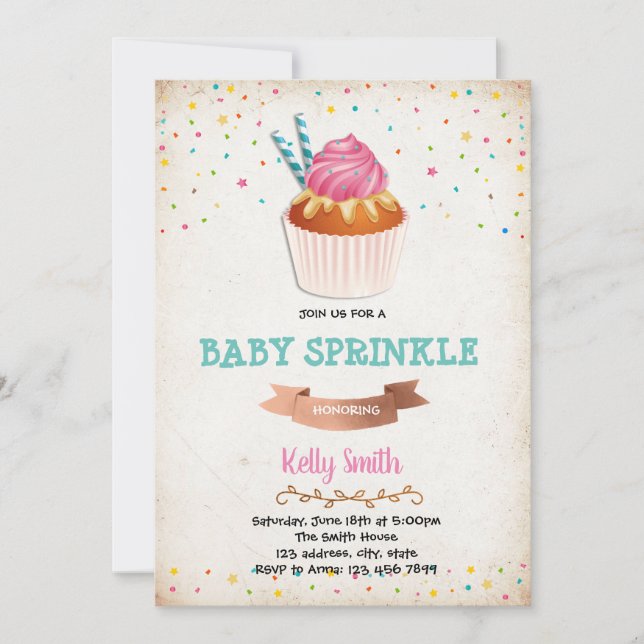 Invitation à la fête de baby sprinkle cupcake (Devant)