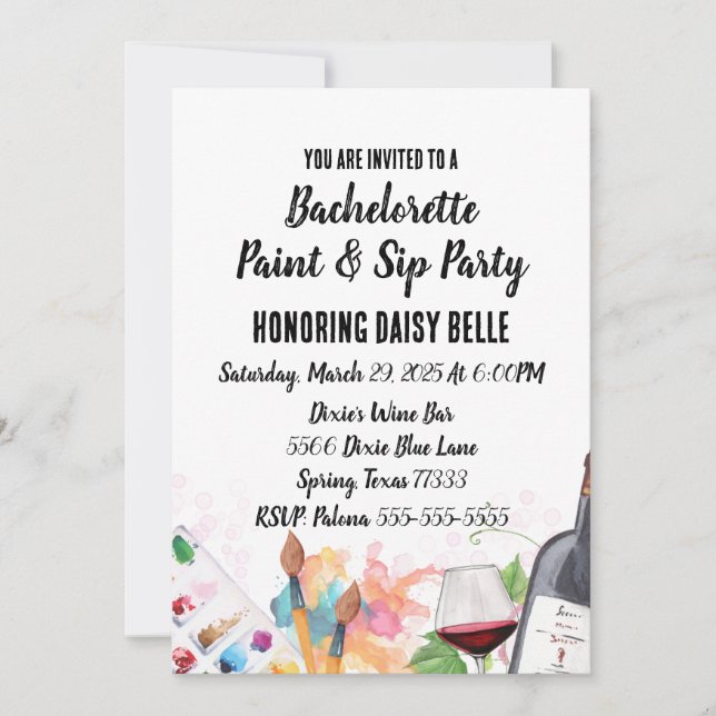 Invitation à la fête de Bachelorette Peinture & Si (Devant)