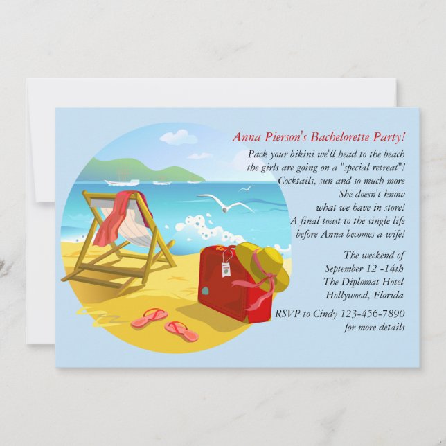 Invitation à la fête de bachelorette sur la plage (Devant)