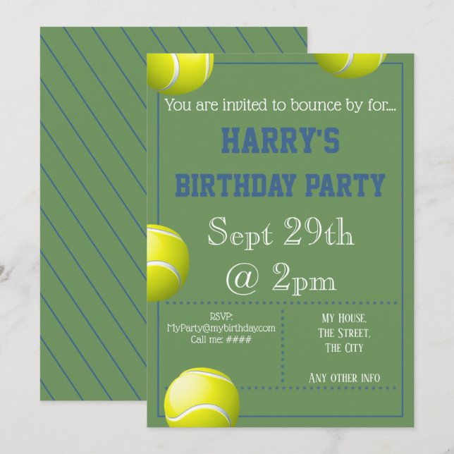 Invitation à la fête de bal de tennis (Devant / Derrière)
