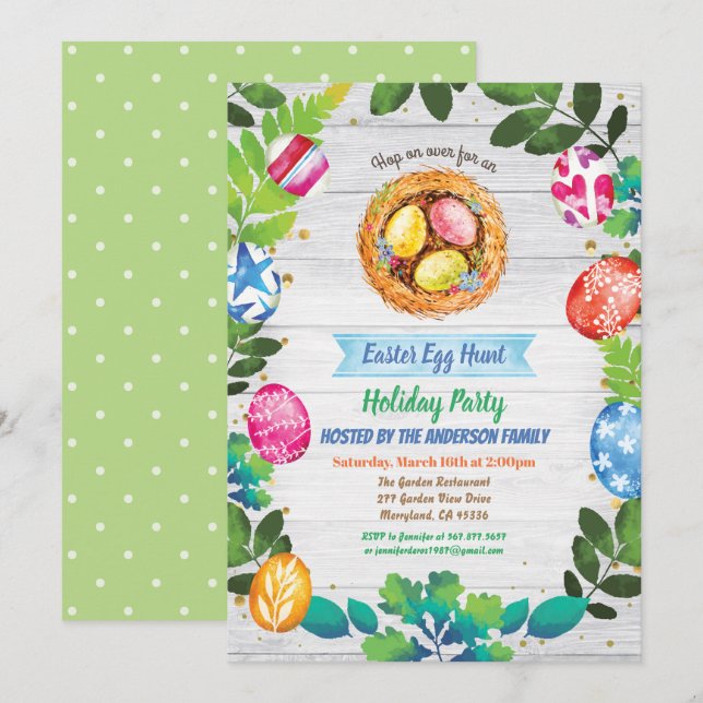 Invitation à la fête de chasse aux oeufs de Pâques (Devant / Derrière)
