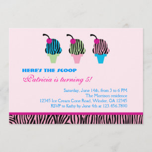 Invitation à la Fête de Crème de glace Zebra Print