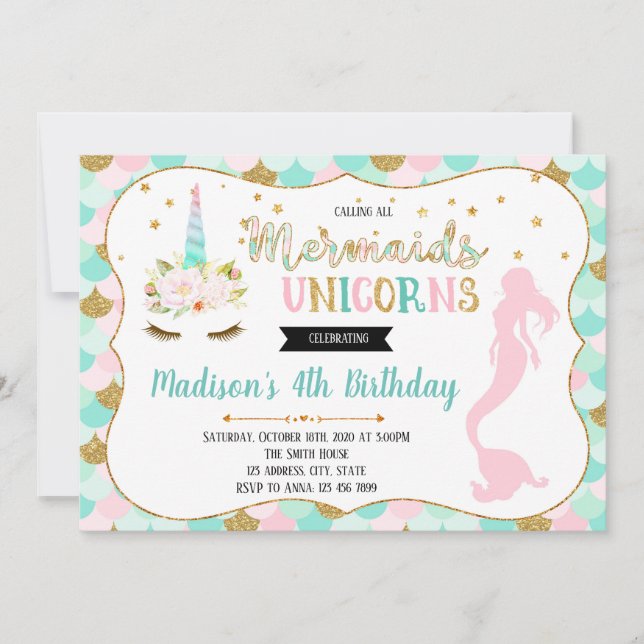 Invitation à la fête de Cute mermaid (Devant)