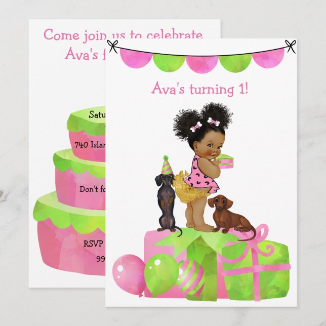 Invitation à la fête de Dachshund pour bébé ethniq (Devant / Derrière)