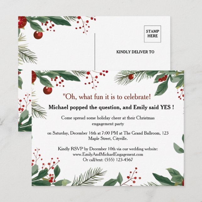 Invitation à la fête de fiançailles de Noël Rouge  (Devant / Derrière)